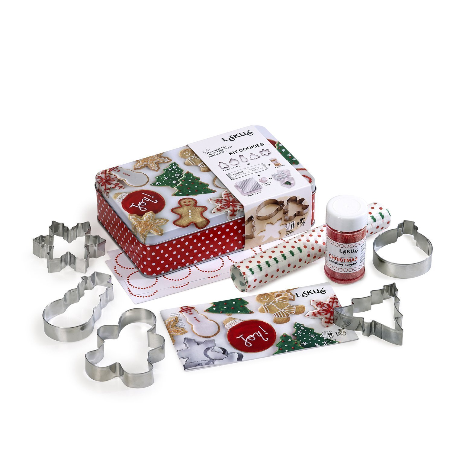 Набор "Рождество" для выпечки печенья Lekue (5 формочек-контуров, набор конвертов, посыпка)